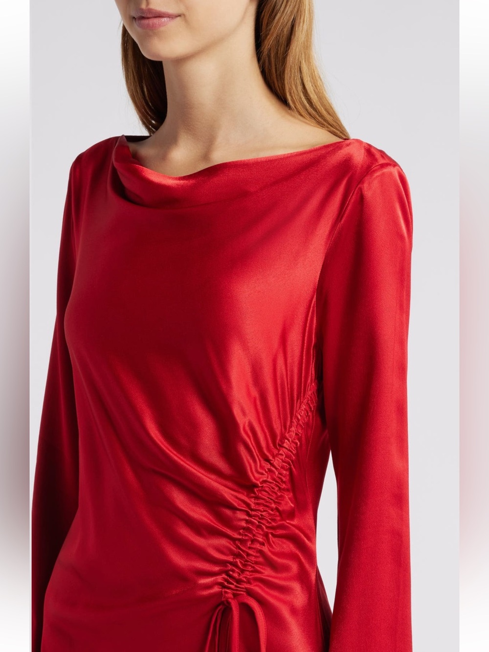 Rails Red Alessandra Long Sleeve Ruched Satin Dress NWT - Picture 4 of 5